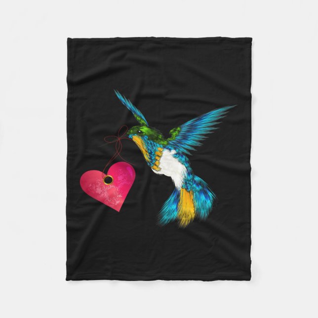 Cute Hummingbird With Heart Bird Lover Design Art  Fleece Blanket (Front)