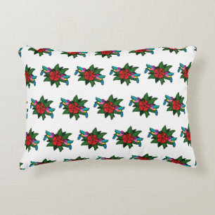 Cute Hummingbirds on Hibiscus Flower Cartoon - W Accent Pillow