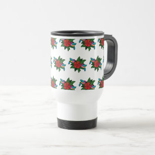 Cute Hummingbirds on Hibiscus Flower Cartoon - W Travel Mug