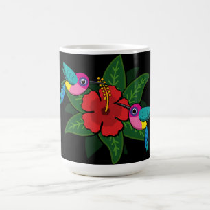 Cute Hummingsbirds on Hibiscus Flower Cartoon Coffee Mug