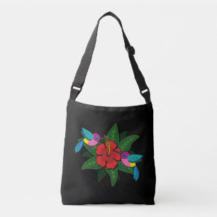 Cute Hummingsbirds on Hibiscus Flower Cartoon Crossbody Bag
