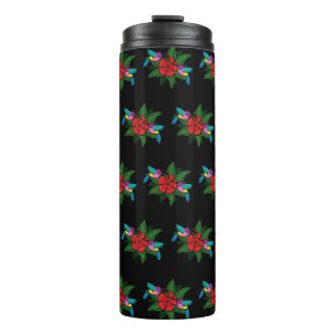 Cute Hummingsbirds on Hibiscus Flower Cartoon Thermal Tumbler