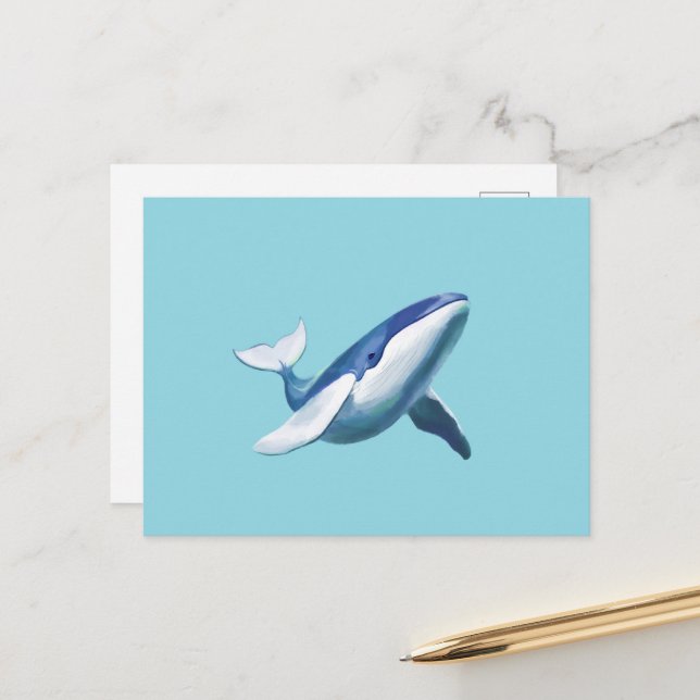 Cute Humpback Whale Swimming Drawing Postcard (Front/Back In Situ)