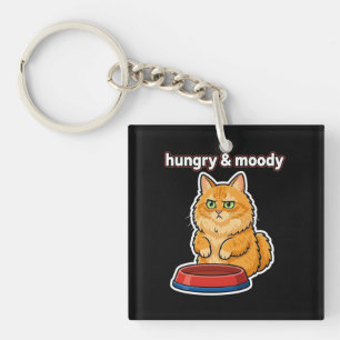 Cute Hungry and Moody Orange Cat Meme sticker Keychain