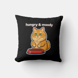 Cute Hungry and Moody Orange Cat Meme sticker Throw Pillow