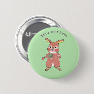 Cute Hungry Bunny Rabbit Green Button
