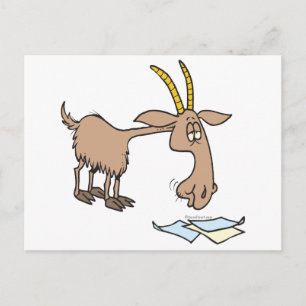 cute hungry goat cartoon postcard