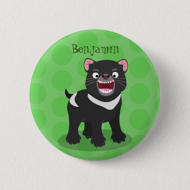 Cute hungry Tasmanian devil cartoon illustration 2 Inch Round Button (Front)