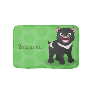Cute hungry Tasmanian devil cartoon illustration Bath Mat