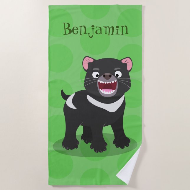 Cute hungry Tasmanian devil cartoon illustration Beach Towel (Front)