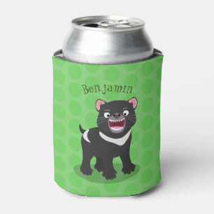 Cute hungry Tasmanian devil cartoon illustration Can Cooler