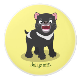 Cute hungry Tasmanian devil cartoon illustration Ceramic Knob