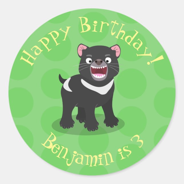 Cute hungry Tasmanian devil cartoon illustration Classic Round Sticker (Front)
