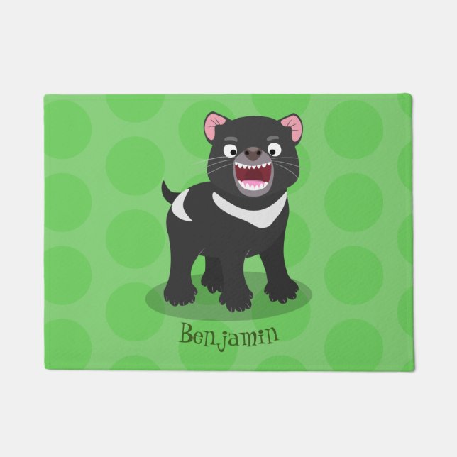 Cute hungry Tasmanian devil cartoon illustration Doormat (Front)