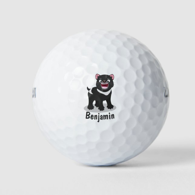 Cute hungry Tasmanian devil cartoon illustration Golf Balls (Front)