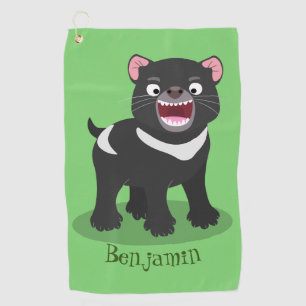 Cute hungry Tasmanian devil cartoon illustration Golf Towel
