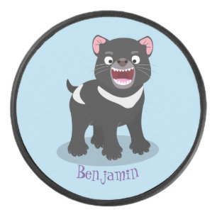 Cute hungry Tasmanian devil cartoon illustration Hockey Puck