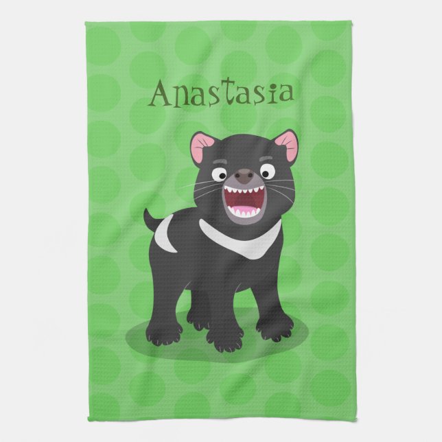 Cute hungry Tasmanian devil cartoon illustration Kitchen Towel (Vertical)