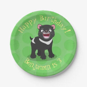 Cute hungry Tasmanian devil cartoon illustration Paper Plate