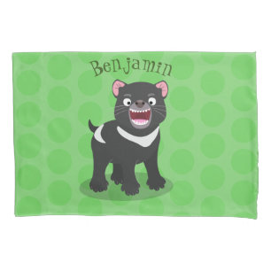 Cute hungry Tasmanian devil cartoon illustration Pillowcase