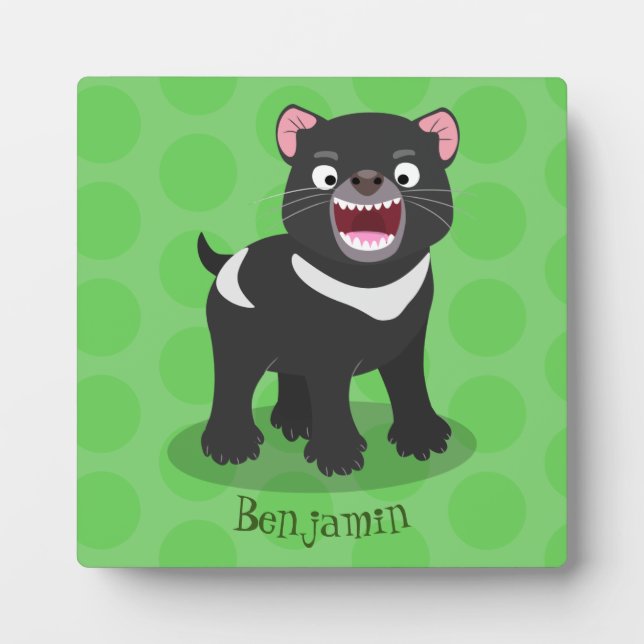 Cute hungry Tasmanian devil cartoon illustration Plaque (Front)