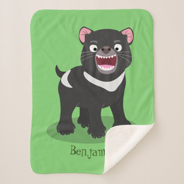 Cute hungry Tasmanian devil cartoon illustration Sherpa Blanket (Front)