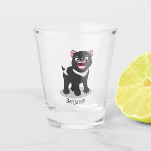 Cute hungry Tasmanian devil cartoon illustration Shot Glass