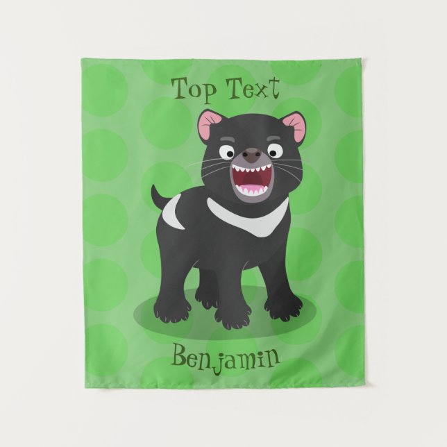 Cute hungry Tasmanian devil cartoon illustration Tapestry (Front)