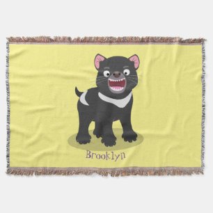 Cute hungry Tasmanian devil cartoon illustration Throw Blanket