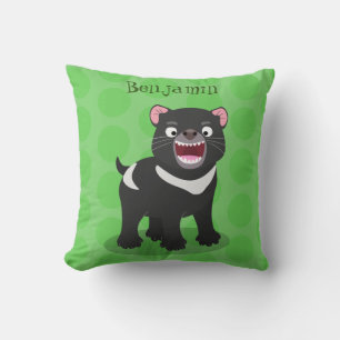 Cute hungry Tasmanian devil cartoon illustration Throw Pillow
