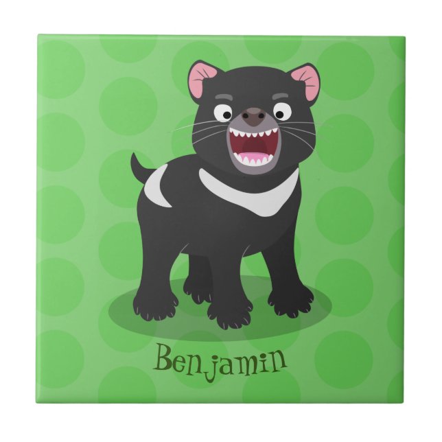 Cute hungry Tasmanian devil cartoon illustration Tile (Front)