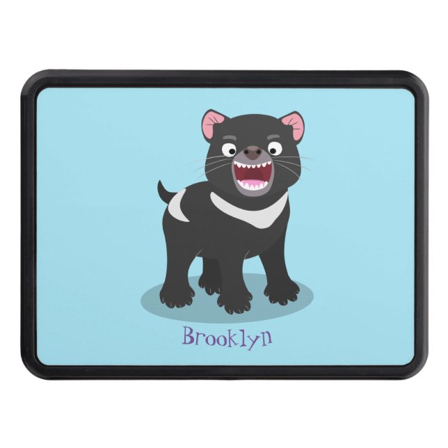 Cute hungry Tasmanian devil cartoon illustration Trailer Hitch Cover (Front)
