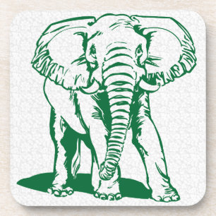 Cute Hunter Green Elephant Line Drawing Beverage  Coaster