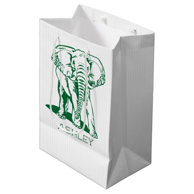 Cute Hunter Green Elephant Line Drawing Medium Gift Bag (Front Angled)