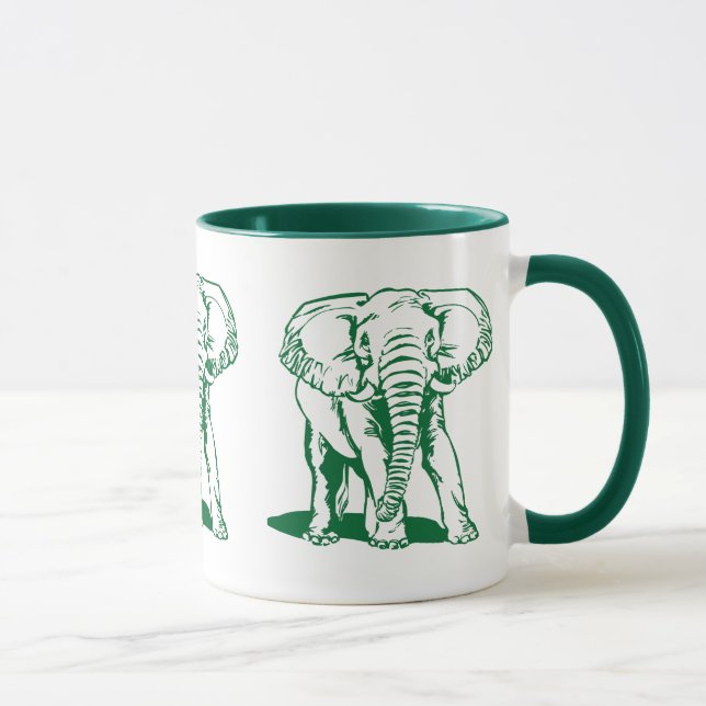 Cute Hunter Green Elephant Line Drawing Mug (Right)