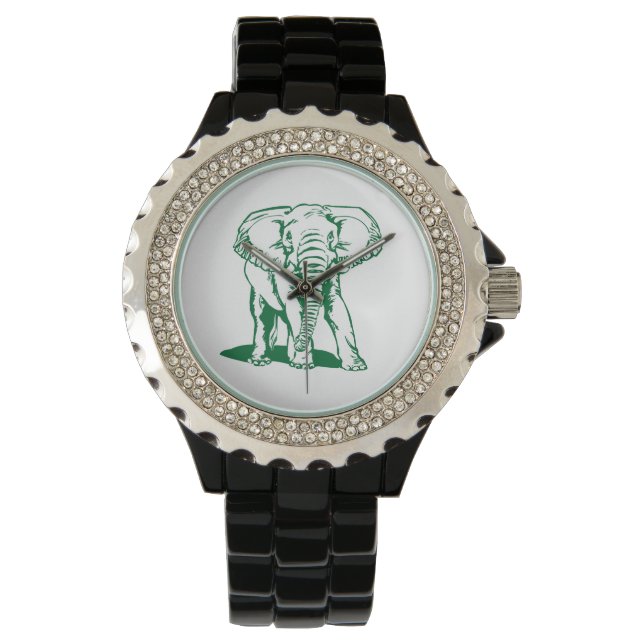 Cute Hunter Green Elephant Line Drawing Watch (Front)