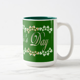 Cute Hunter Green St Patricks Day Lucky Shamrocks Two-Tone Coffee Mug