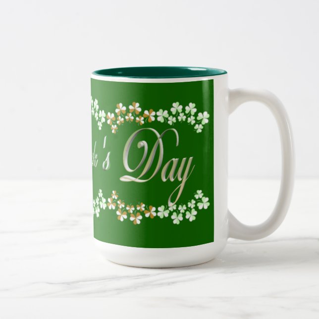 Cute Hunter Green St Patricks Day Lucky Shamrocks  Two-Tone Coffee Mug (Right)