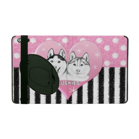 Cute Huskies pink pattern iPad Folio Case