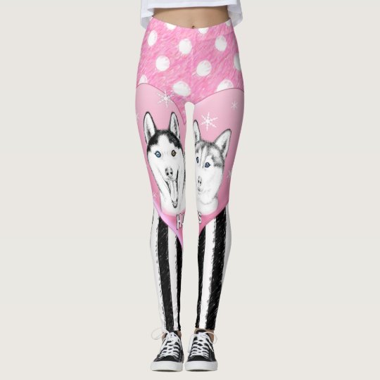 Cute Huskies pink pattern Leggings
