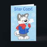 Cute husky card<br><div class="desc">Wish someone a friendly holiday greeting with this cozy little husky,  bundled up with his hot chocolate.</div>