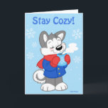 Cute husky card<br><div class="desc">Wish someone a friendly holiday greeting with this cozy little husky,  bundled up with his hot chocolate.</div>