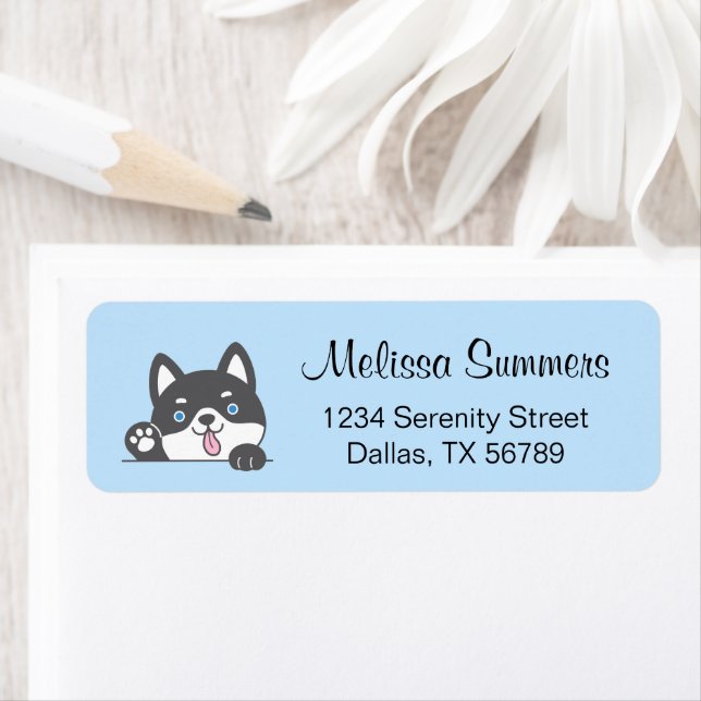 Cute Husky Dog Blue Adresse de retour (En situation)