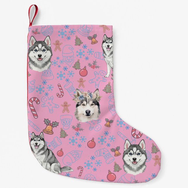 Cute Husky Dog Christmas Winter Seamless Pattern  Small Christmas Stocking (Front)