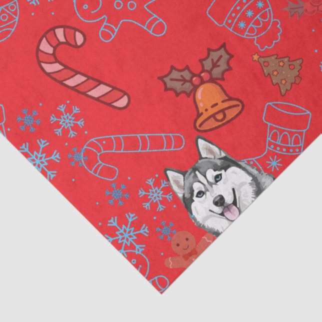 Cute Husky Dog Christmas Winter Seamless Pattern  Tissue Paper (Detail)
