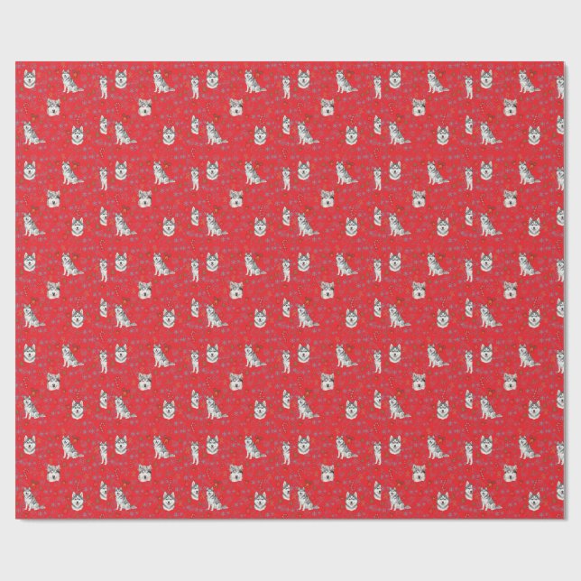 Cute Husky Dog Christmas Winter Seamless Pattern  Wrapping Paper (Flat)