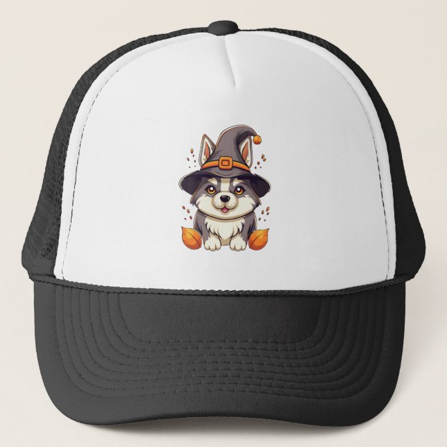 Cute Husky Dog in a Witch'S Hat  Halloween (Front)
