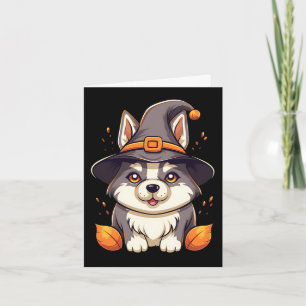 Cute Husky Dog in a Witch'S Hat Halloween Thank You Card