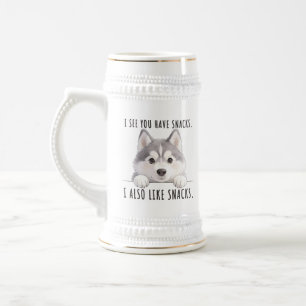 Cute Husky Dog Snacks Quote Funny Minimalist Beer Stein