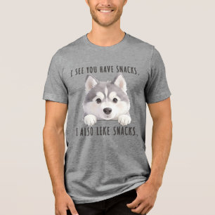 Cute Husky Dog Snacks Quote Funny Minimalist Tri-Blend Shirt